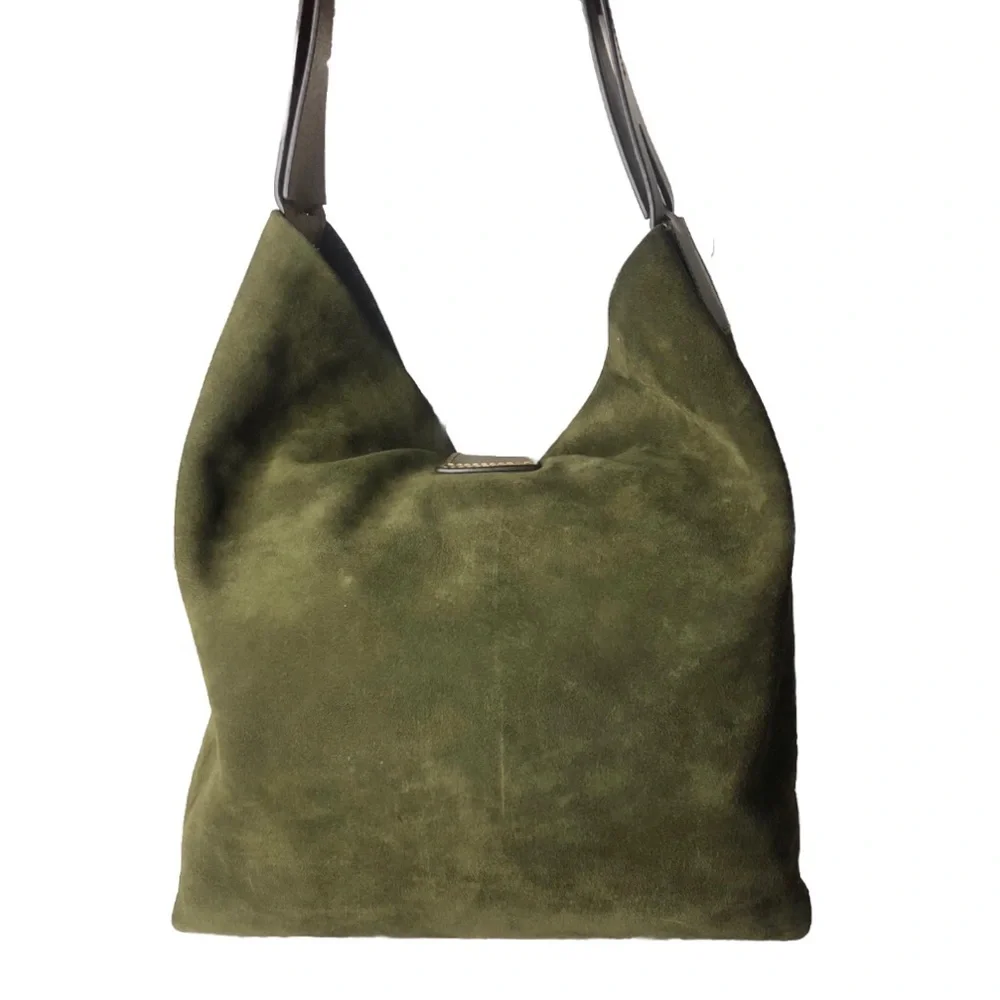 DOONEY BOURKE Olive Green Suede Hobo Bag Adjustable Brown Leather Shoulder Strap